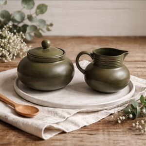 Myott England 1960s Country Life Olive Green Sugar & Creamer Set 522 574 MCM